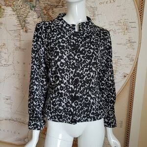 eci New York black and grey leopard print cropped lady jacket mandarin collar 10